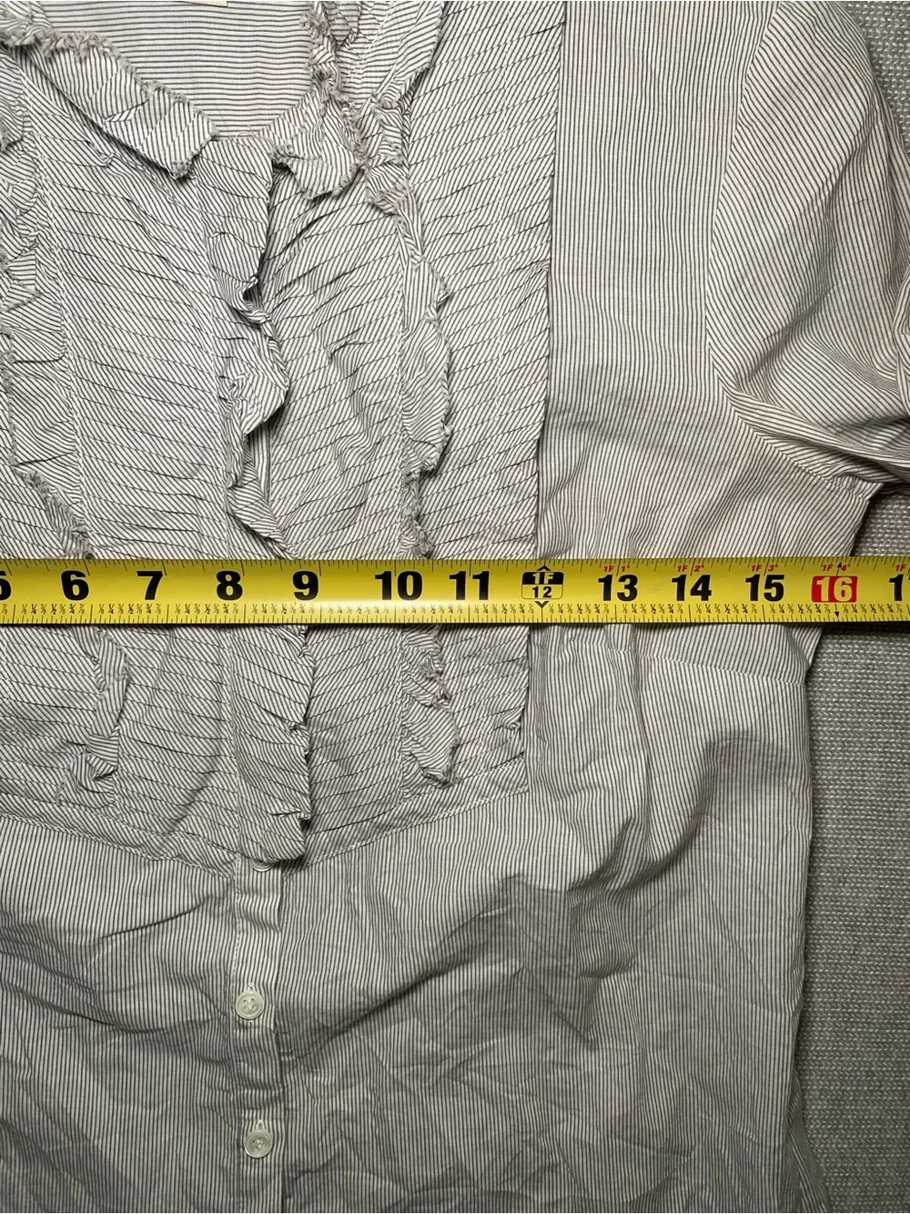 J Crew Pinstripe Cotton Ruffle Front Tuxedo Blouse Button Down Shirt Size 0